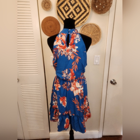 Blue Floral Sleeveless Mini Dress - Picture 11 of 12